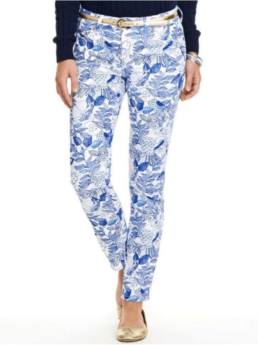 Vineyard Vines Size 4 Cordia Floral Skinny‎ Jeans Blue White Coastal Grandmother